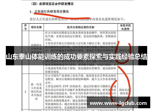 山东泰山体能训练的成功要素探索与实践经验总结