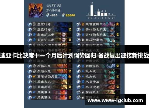 迪亚卡比缺席十一个月后计划强势回归 备战复出迎接新挑战